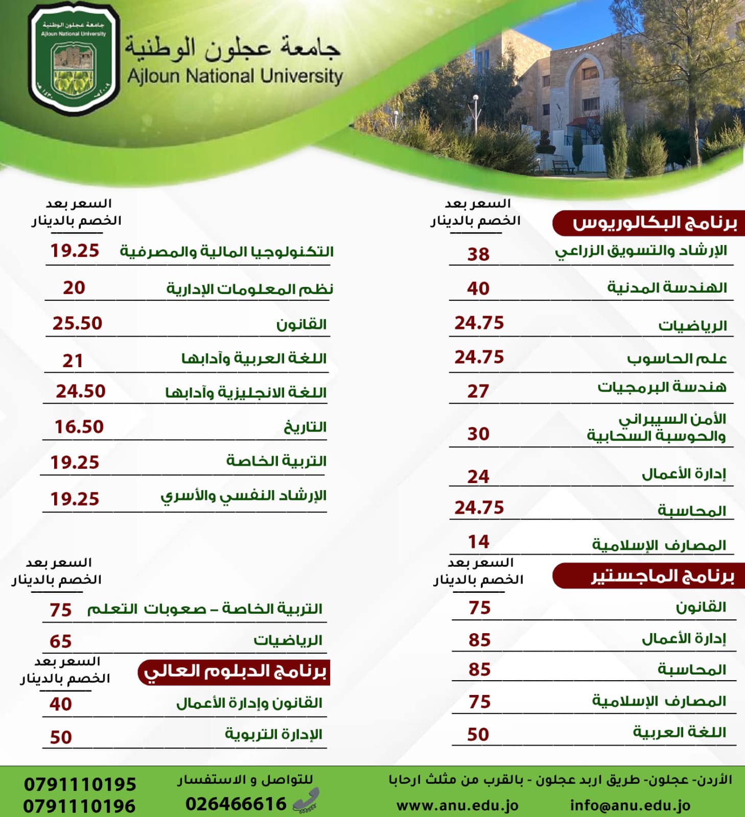 جامعة عجلون الوطنية تعلن عن فتح باب القبول والتسجيل للفصل الدراسي الأول